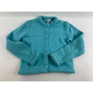 David Brooks Sweater Girl's Size Medium Blue Cardigan Wool Blend Cable Knit Edge